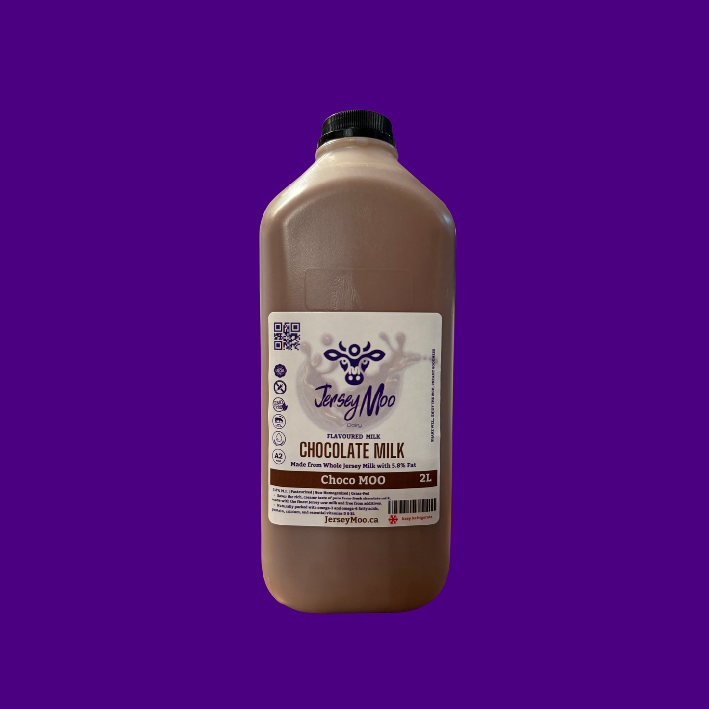 JerseyMoo ChocoMoo Grass-Fed Non-Homogenized Fresh Whole Jersey Cow’s Flavored Milk – Chocolate – 2 Liters (A2 Milk)