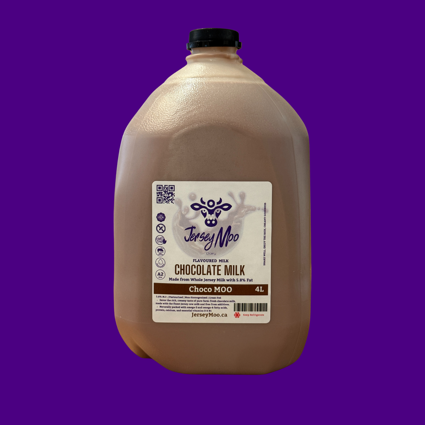 JerseyMoo ChocoMoo Grass-Fed Non-Homogenized Fresh Whole Jersey Cow’s Flavored Milk – Chocolate – 4 Liters (A2 Milk)